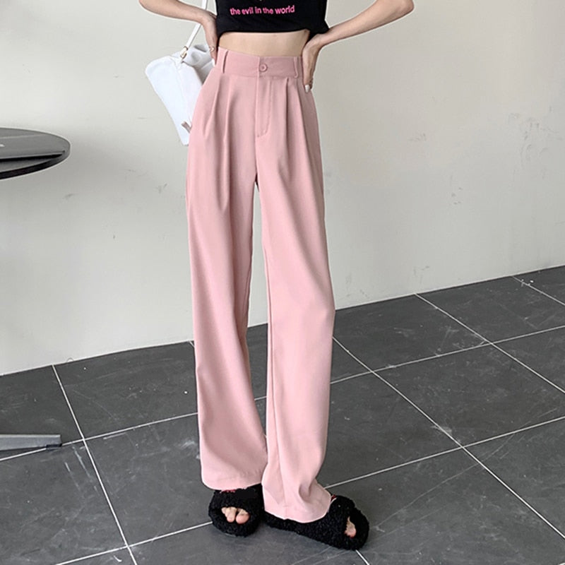 New Straight Wide Leg Women's Pants Korean Style High Waist Pants for Women Solid Color Loose Suit Trousers Female