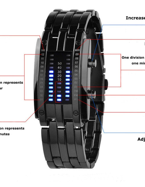 Load image into Gallery viewer, Men Watch 50m Waterproof Lava Watch Double Row Lamp Led Watch Male Binary Steel Band Electronic Sport Watch Relogios Masculino
