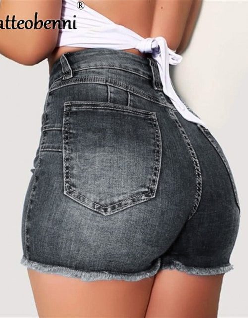 Load image into Gallery viewer, Large Size Sexy Ripped Denim Shorts Girl 2022 New High Waist Skinny Hips Stretch Leg Length Tight Tight Stretch Hips Jeans Women
