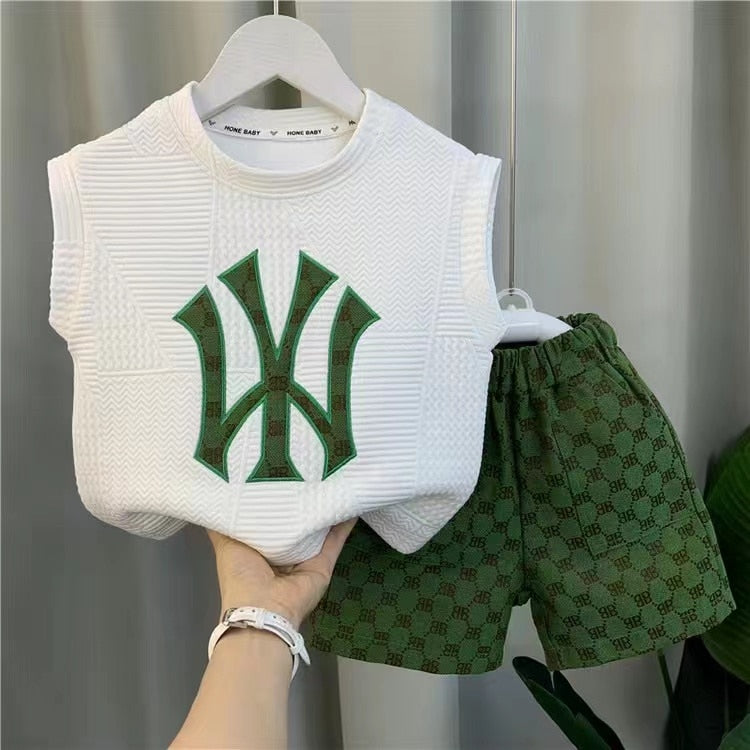 Baby Boys Clothing Summer Sleevelesee Pullover Shirt And Pants 2pcs For Kids 2-8 Years Casual Sport Set