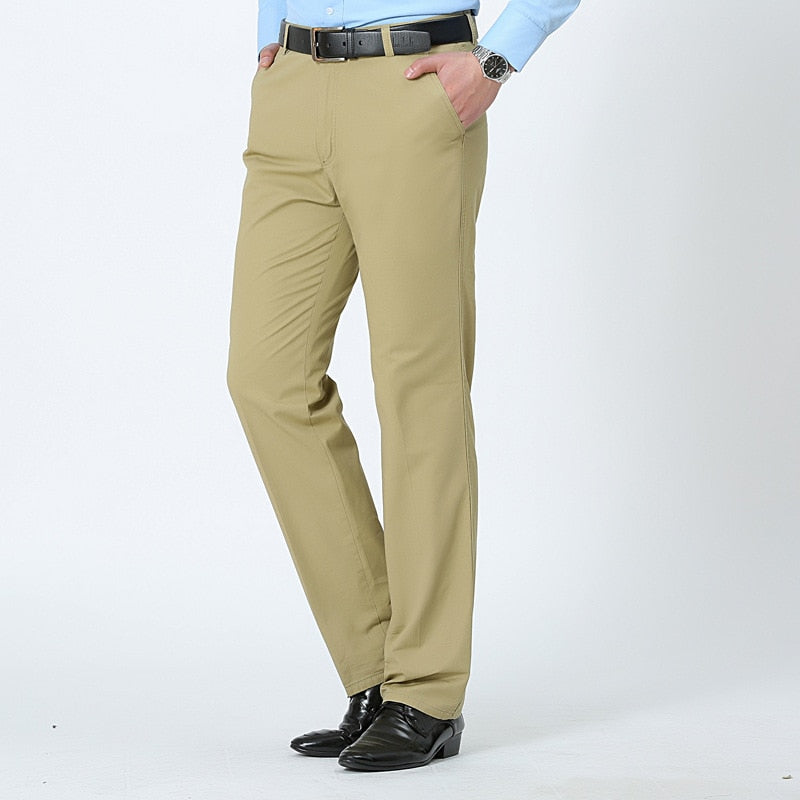 Mens Trousers 100% Cotton High Waist Straight Men Trousers Slacks Loose Pants for Male Casual Trouser Man Pant