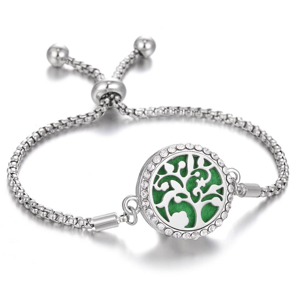 Aromatherapy Bracelet Diffuser Locket Tree of Life Adjustable Perfume Essential Oil Diffuser Bracelet Crystal Magnetic for Women