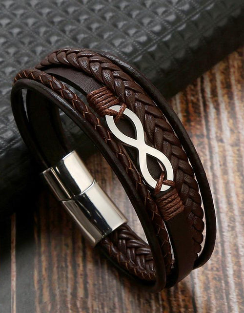 Load image into Gallery viewer, Multi-Layer Men Leather Bracelet Stainless Steel Infinity Symbol Charm Fashion Classic Bracelets for Men Jewelry Gift
