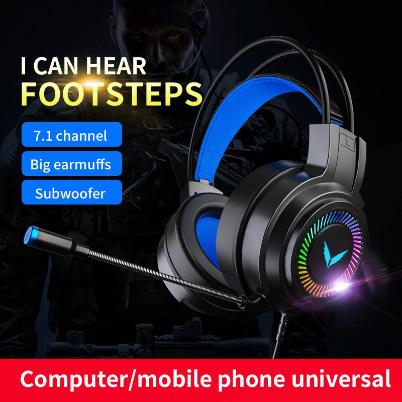 Computer Headphone Head-Mounted E-Sports Games 7.1 Channel Wired Headset Headset with Microphone