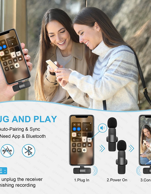 Load image into Gallery viewer, Wireless Lavalier Microphone Noise Reduction Auto-Pairing for iPhone iPad Android PC for Recording YouTube Live Vlog Interview
