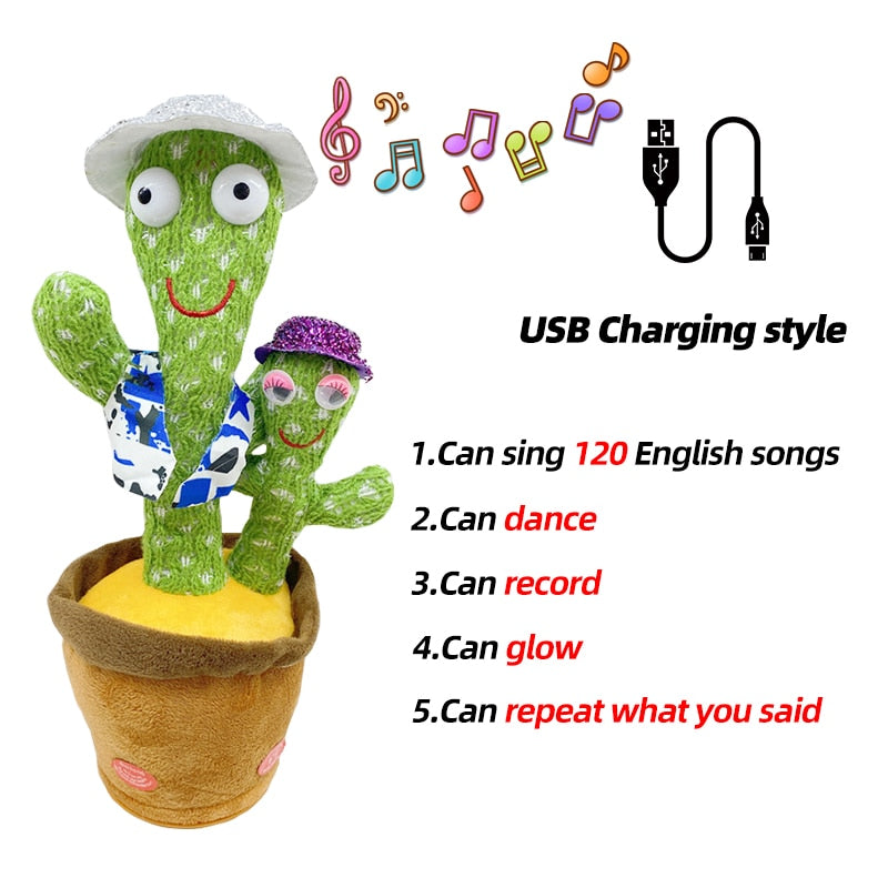 Dancing Cactus Toy Repeat Talking USB Charging Can Sing Record Cactus Bailarín Dansant Kids Education Toys Birthday Present