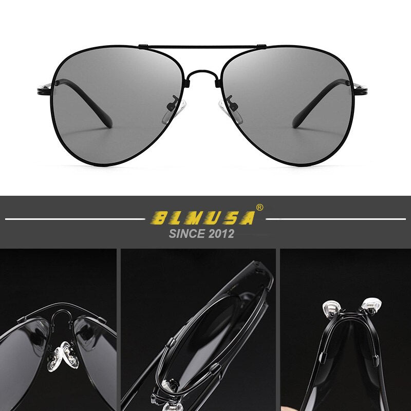 New Titanium Polarized Pilot Sunglasses Men Outdoor Car Driving Photochromic Memory metal Toad Sunglasses For Men UV400