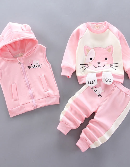 Load image into Gallery viewer, Baby Boys And Girls Clothing Set Tricken Fleece Children Hooded Outerwear Tops Pants 3PCS Outfits Kids Toddler Warm Costume Suit
