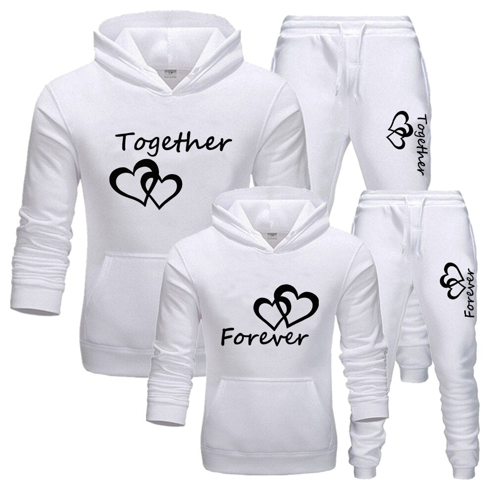 2022 Fashion Couple Sportwear Set Together and Forever Printed Hooded Suits 2PCS Set Hoodie and Pants S-4XL