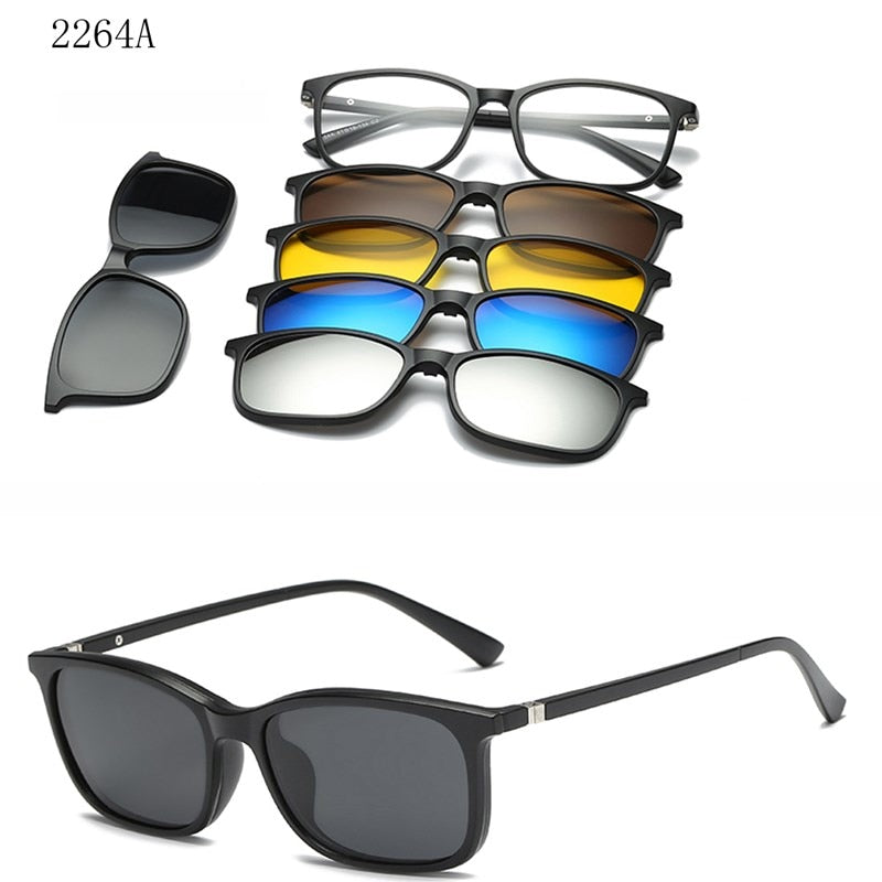 6 In 1 Custom Men Women Polarized Optical Magnetic Sunglasses Clip Magnet Clip on Sunglasses Polaroid Clip on Sun Glasses Frame