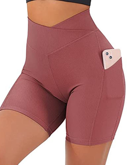 Load image into Gallery viewer, Pockets Yoga Shorts Fitness Women Slim High Waist Seamless Leggings V Waist Design 2022 Gym Running Workout Tummy Control Shorts
