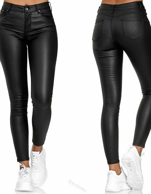 Load image into Gallery viewer, WomenLeather Pants Black Sexy Stretch Bodycon Trousers Women High Waist Long Casual Pencil Pants Plus Size S-3XL
