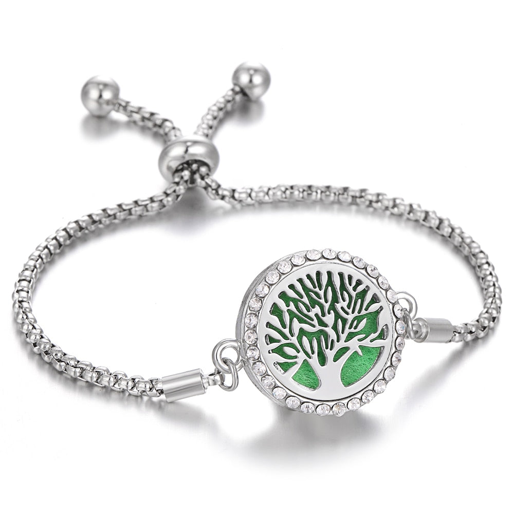 Aromatherapy Bracelet Diffuser Locket Tree of Life Adjustable Perfume Essential Oil Diffuser Bracelet Crystal Magnetic for Women