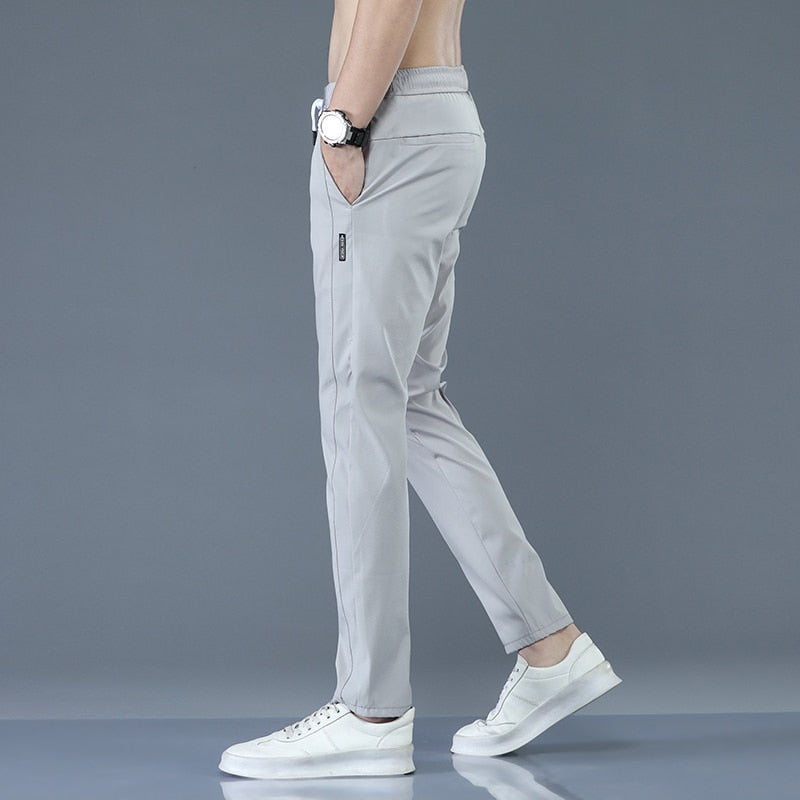 2023 Men&#39;s Trousers Spring Summer New Thin Green Solid Color Fashion Pocket Applique Full Length Casual Work Pants Pantalon