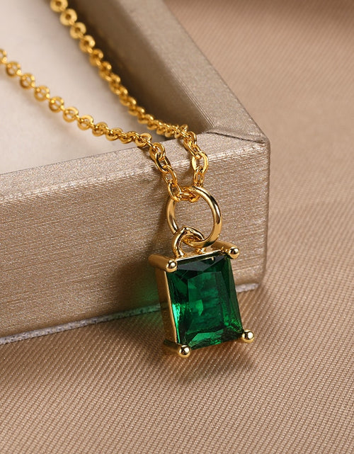 Load image into Gallery viewer, Korean Square Zircon Stone Pendant Necklaces  Color Stainless Steel Multicolor Crystal Necklaces Choker  collares para mujer
