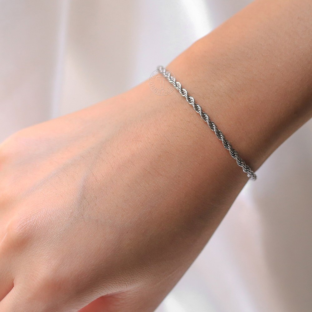 2/3/4/5mm Stainless Steel Twisted Rope Chain Bracelets for Women Men Fashion Punk Bangle Length Adjustable 18cm+5cm