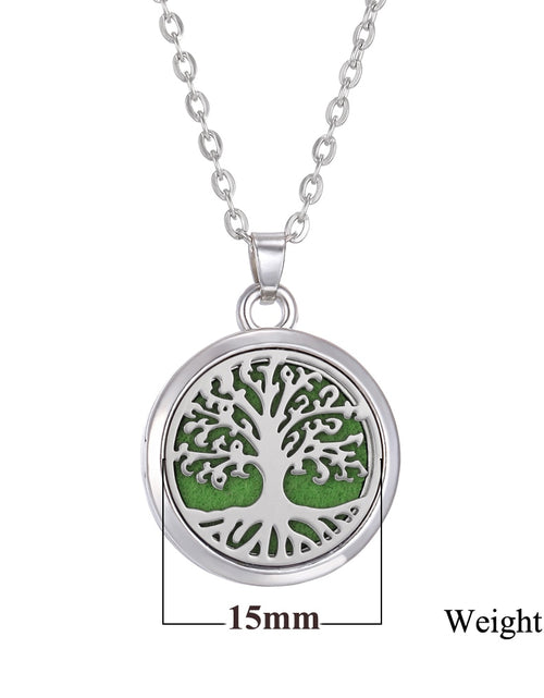 Load image into Gallery viewer, Tree of Life Aromatherapy Necklace Perfume Essential Oil Diffuser Open Stainless Steel  Locket Pendant Aroma Diffuser Necklace
