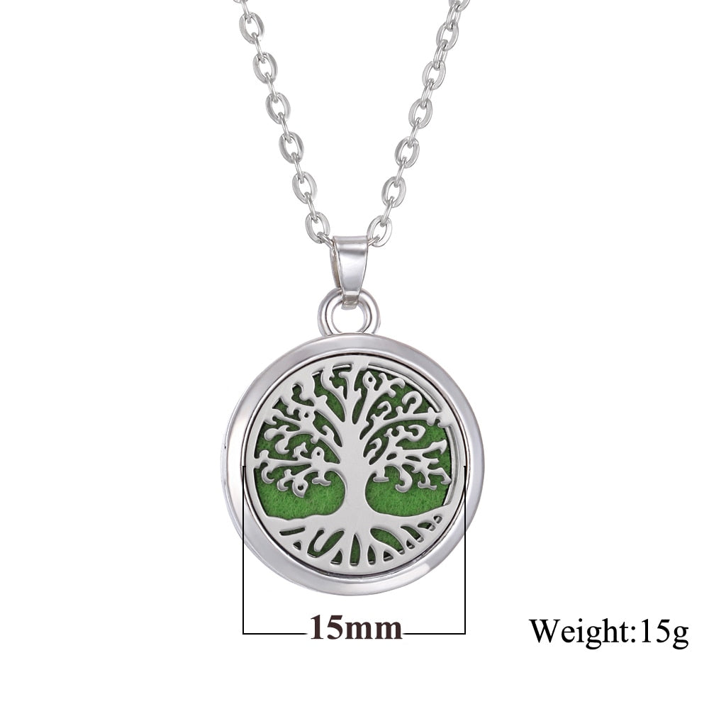 Tree of Life Aromatherapy Necklace Perfume Essential Oil Diffuser Open Stainless Steel  Locket Pendant Aroma Diffuser Necklace