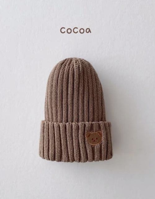 Load image into Gallery viewer, 2023 Korea Spring Autumn Kids boys Hat Candy Color Baby Boys Knit Hat Baby Girls Bear Head Embroidery Kids Knitted Hat
