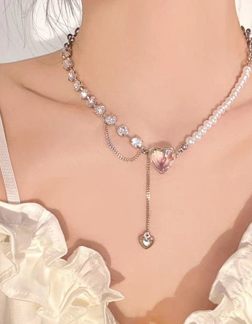 Load image into Gallery viewer, Accessories Fashion Peach Heart Water Drop Pendant Necklace Purple Crystal Egirl Sweet Cool Clavicle Chain Aesthetic Jewelry
