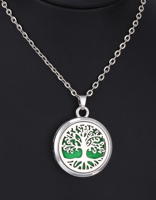 Load image into Gallery viewer, Tree of Life Aromatherapy Necklace Perfume Essential Oil Diffuser Open Stainless Steel  Locket Pendant Aroma Diffuser Necklace
