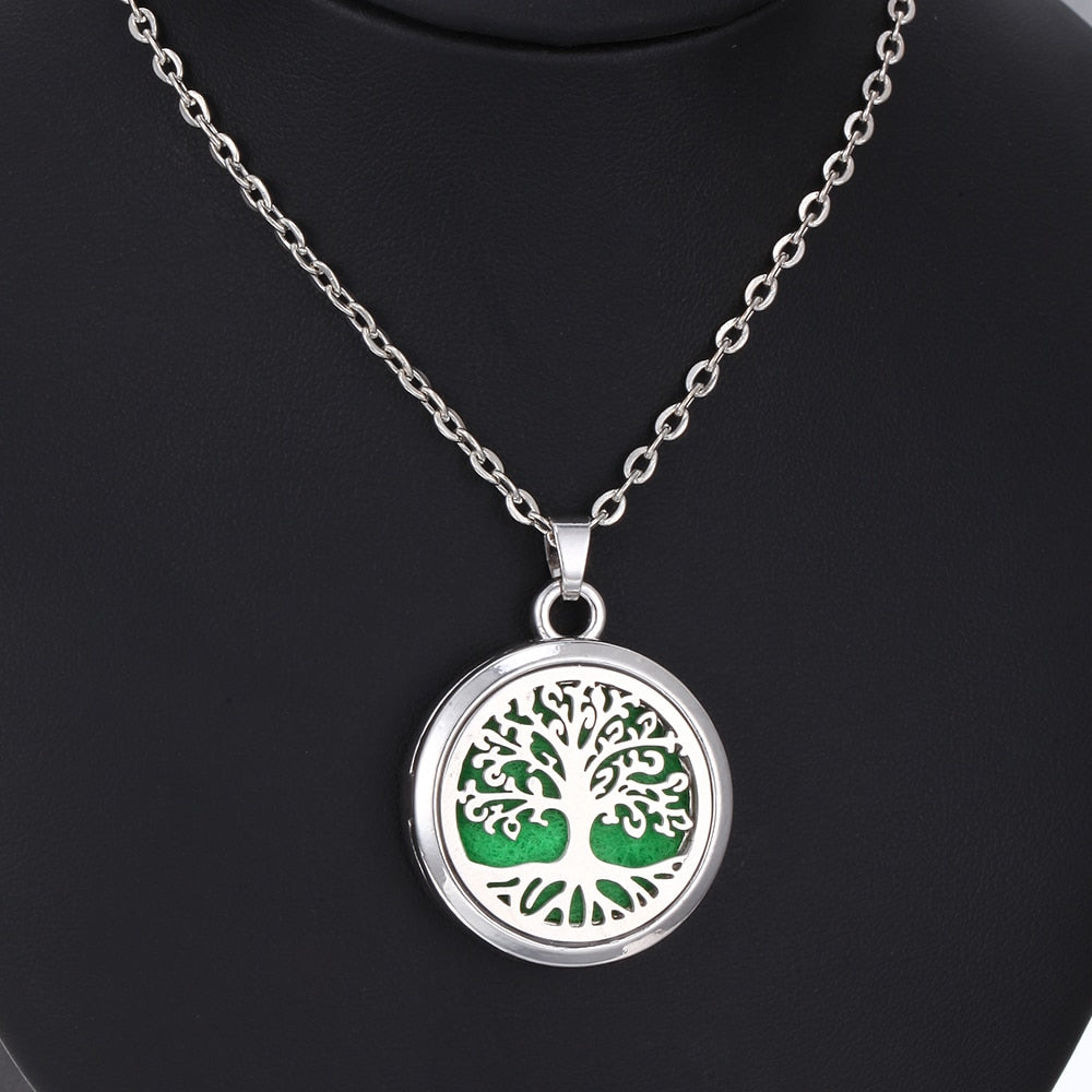 Tree of Life Aromatherapy Necklace Perfume Essential Oil Diffuser Open Stainless Steel  Locket Pendant Aroma Diffuser Necklace