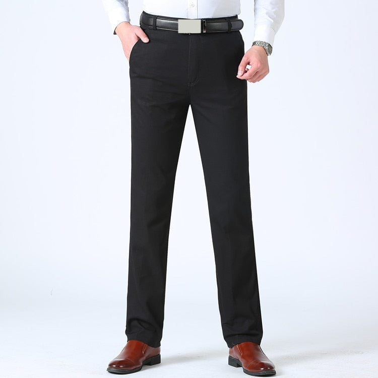 Mens Trousers 100% Cotton High Waist Straight Men Trousers Slacks Loose Pants for Male Casual Trouser Man Pant