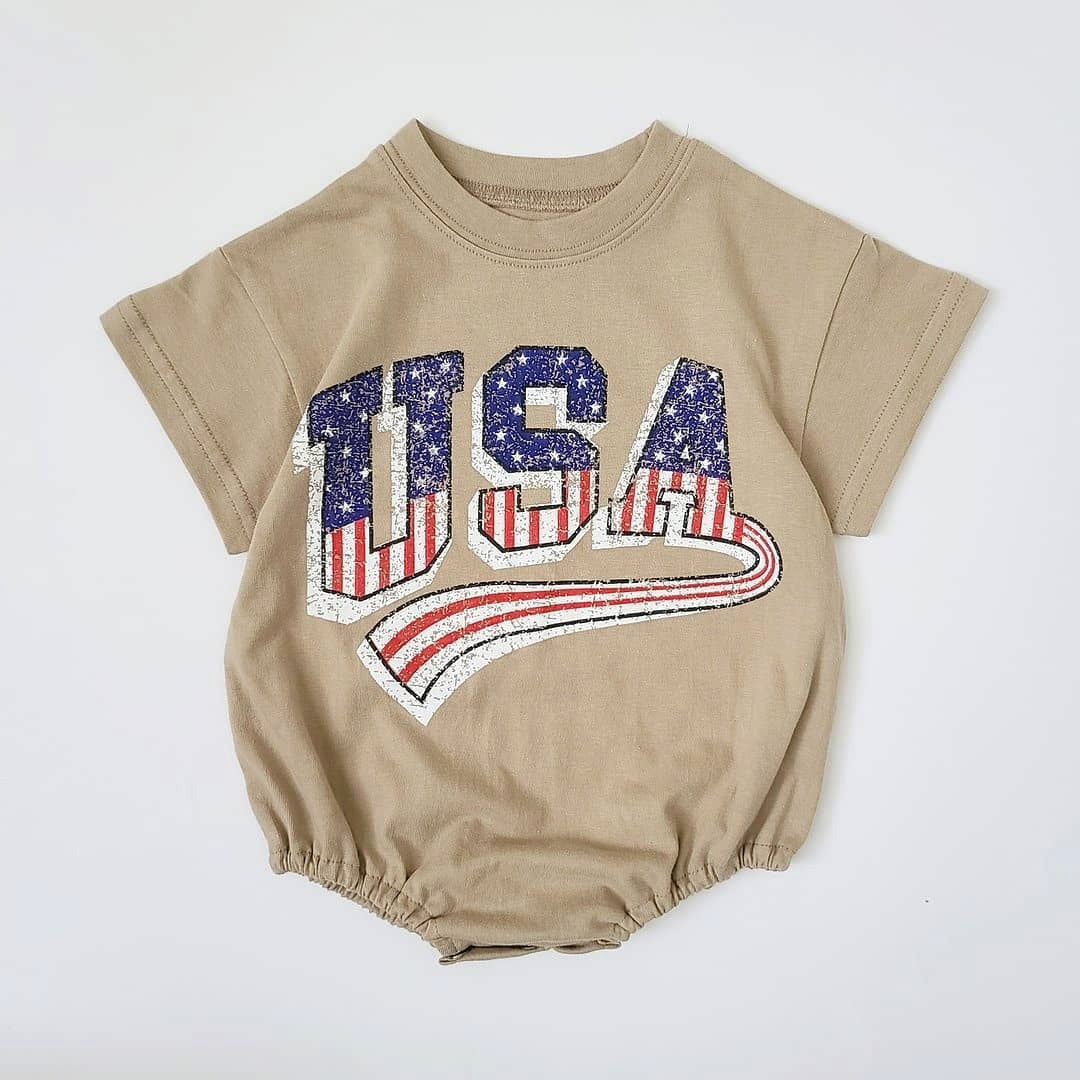 Baby Boys USA Print T-Shirt Romper Newborn Bebe Short Sleeve Sweatshirt Onesie Toddler Girls Romper 0-24M Jumpsuits 2023 Summer