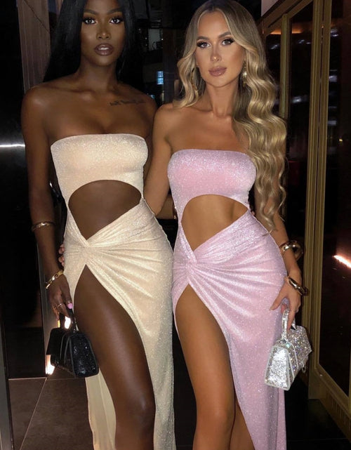 Load image into Gallery viewer, Sexy Hollow Out Strapless High Split Maxi Dress Women Gown Summer Sleeveless Backless Club Party Long Dress Vestido
