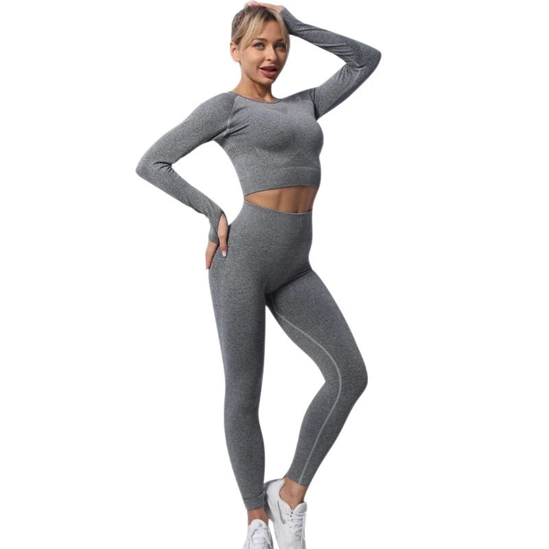 New European and American Yoga Suit Seamless Knitted Autumn and Winter Fitness Exercise Yoga Clothes Women&#39;s Suit