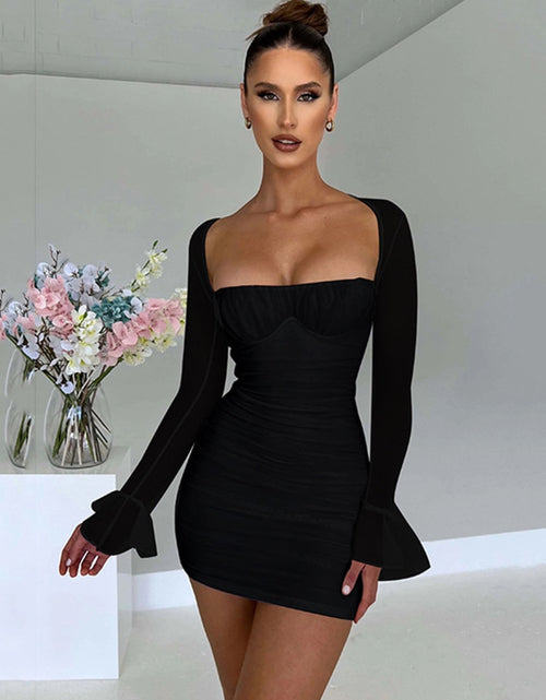 Load image into Gallery viewer, Elegant Backless Sexy Mini Dress For Women Robe Two Layer Mesh Full Sleeve Zipper Bodycon Party Short Dress Vestido
