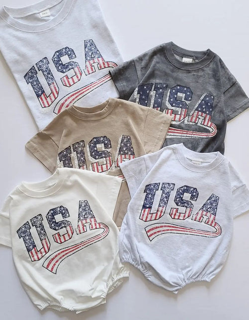 Load image into Gallery viewer, Baby Boys USA Print T-Shirt Romper Newborn Bebe Short Sleeve Sweatshirt Onesie Toddler Girls Romper 0-24M Jumpsuits 2023 Summer
