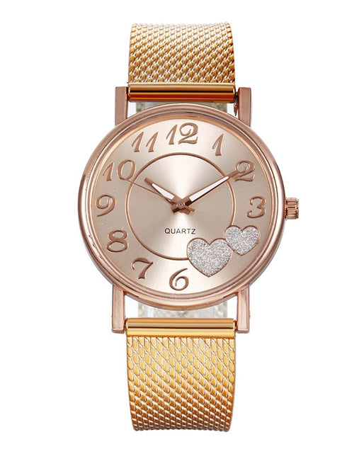 Load image into Gallery viewer, Rose Gold Love Watch Female Simple Temperament Student Waterproof Female High-level Female Watch Luxury Watch Women
