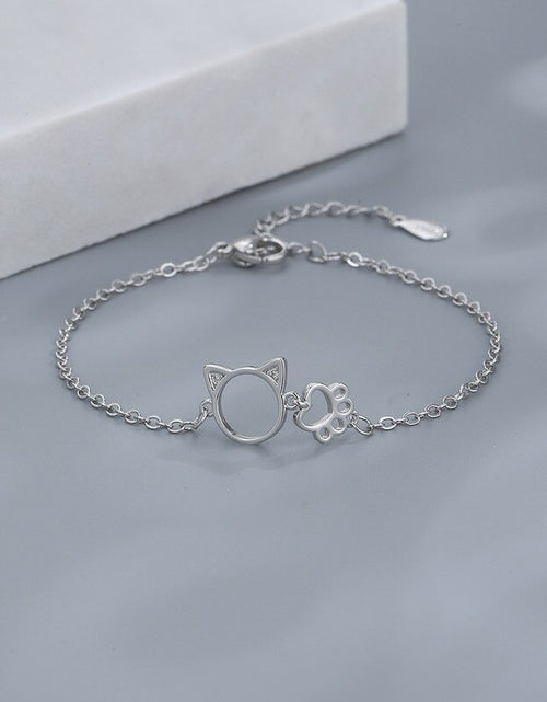 Load image into Gallery viewer, Zircon Cat Paw Bracelets for Woman Girlfriend Sweet Cute Adjustable Chain Bracelet Silver Color Simple Jewelry
