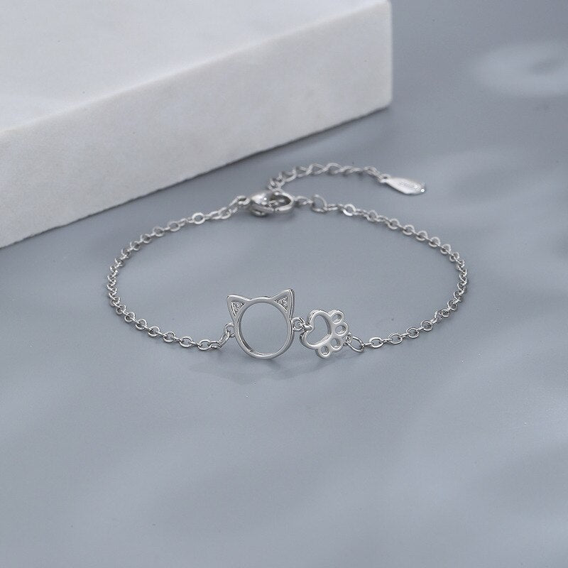 Zircon Cat Paw Bracelets for Woman Girlfriend Sweet Cute Adjustable Chain Bracelet Silver Color Simple Jewelry