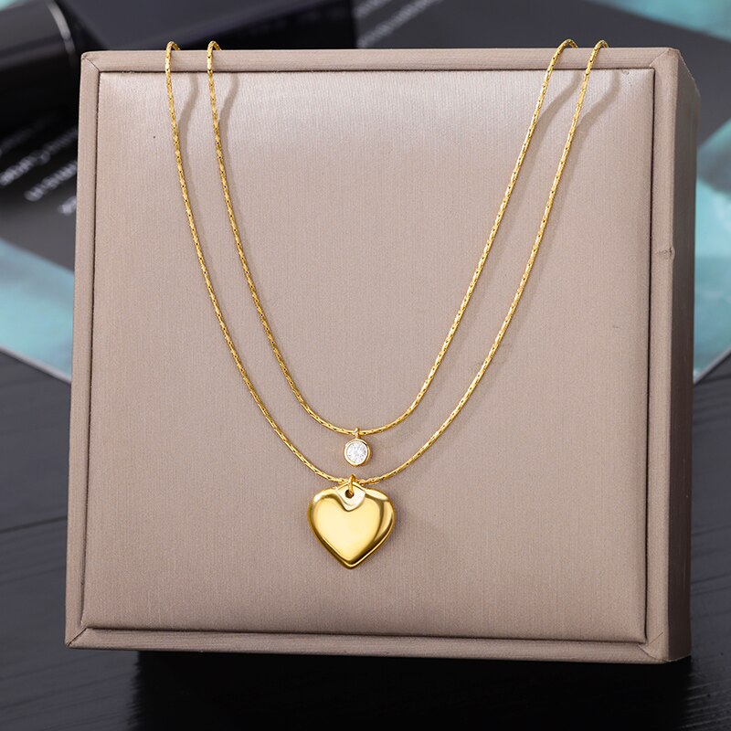 Stainless Steel Heart Pendant Necklace For Women Fashion Simple Girls Lucky Chain Gifts Party Jewelry Dropshipping