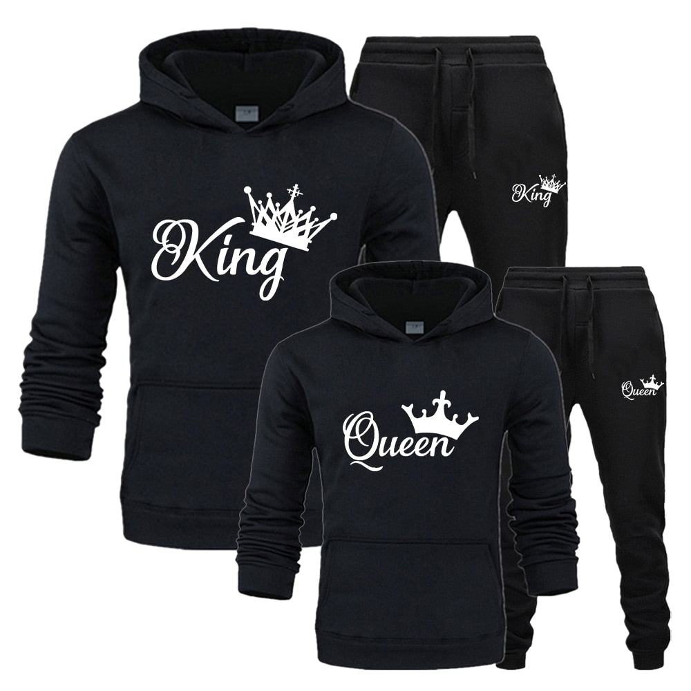 Spring Autumn Sweatsuits for Men Women Sportwear Set King or Queen Printed Couple Suits 2PCS Hoodie and Pants S-4XL