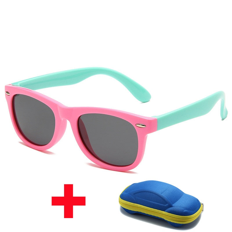 Baby Silicone Sunglasses with Glasses Box  Boys Girls Outdoor Goggles Sun Glasses AC Lens Safety Glasses and Cases Gift for Kids