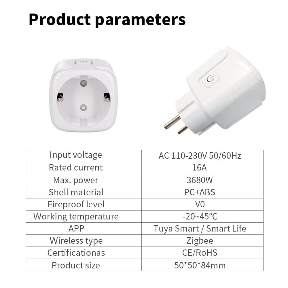 Zigbee Socket EU Plug Adapter Tuya Smart Home Wireless Remote Control Smart Socket Power Outlet Support Google Home Alexa