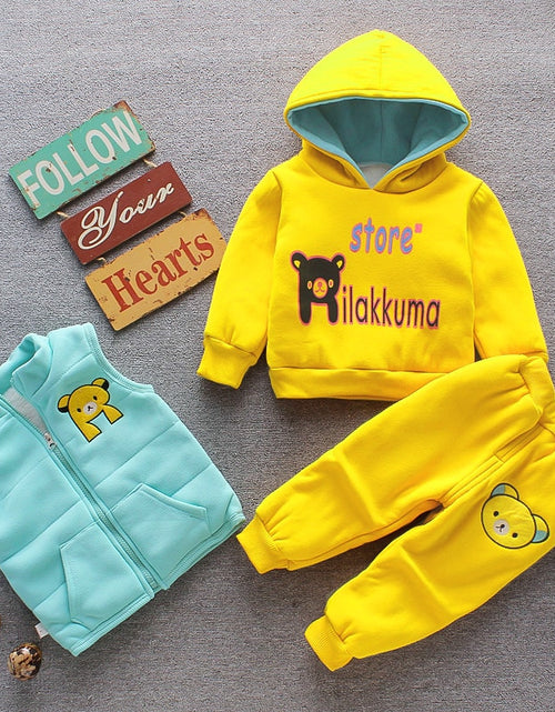 Load image into Gallery viewer, Autumn Winter Baby Boys Clothes Sets Thick Fleece Cartoon Bear Jacket Vest Pants 3Pcs Cotton Sport Suit For Girls Warm Outfits
