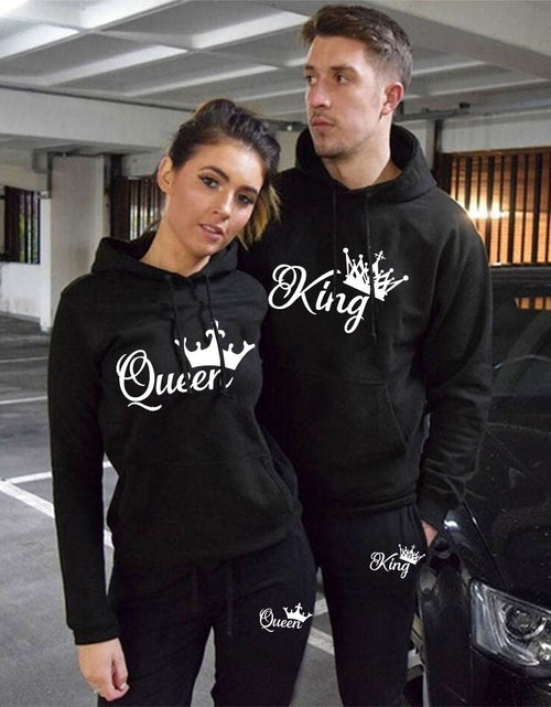 Load image into Gallery viewer, Spring Autumn Sweatsuits for Men Women Sportwear Set King or Queen Printed Couple Suits 2PCS Hoodie and Pants S-4XL
