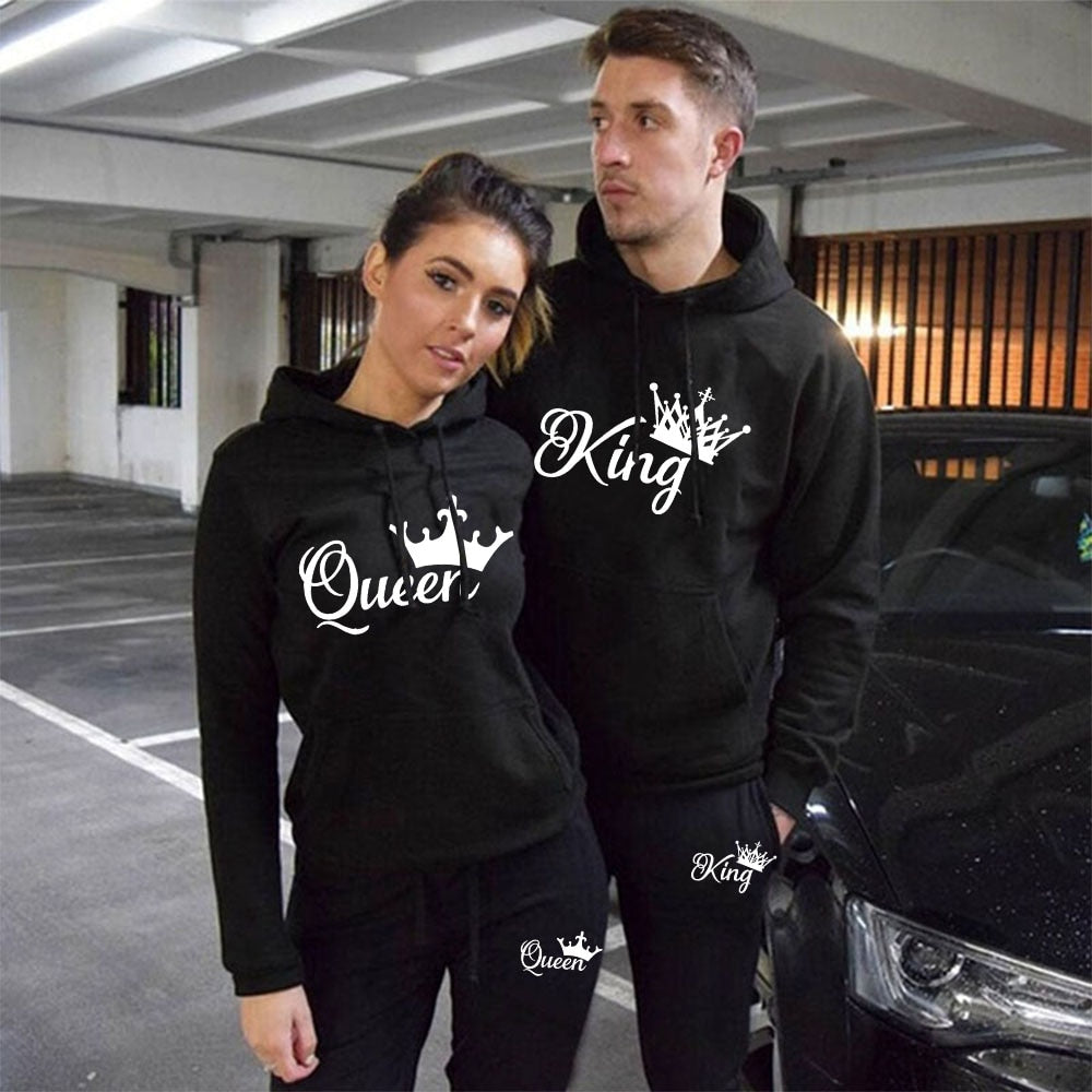 Spring Autumn Sweatsuits for Men Women Sportwear Set King or Queen Printed Couple Suits 2PCS Hoodie and Pants S-4XL