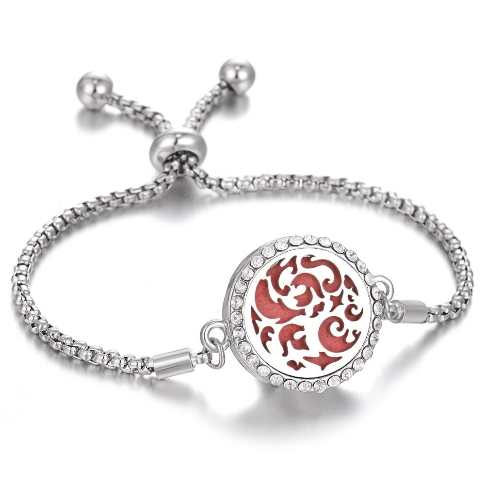 Aromatherapy Bracelet Diffuser Locket Tree of Life Adjustable Perfume Essential Oil Diffuser Bracelet Crystal Magnetic for Women