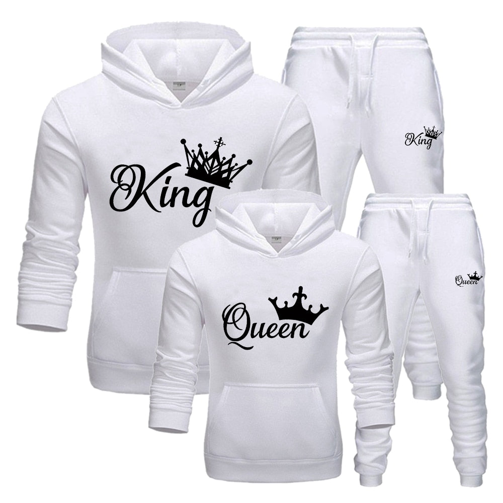 Spring Autumn Sweatsuits for Men Women Sportwear Set King or Queen Printed Couple Suits 2PCS Hoodie and Pants S-4XL