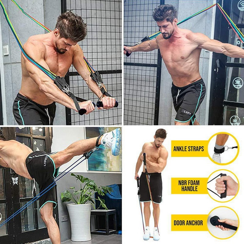 Resistance Bands Set Exercise Bands with Door Anchor Legs Ankle Straps for Resistance Training Physical Therapy Home Workouts