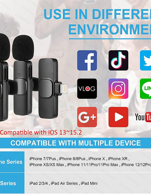 Load image into Gallery viewer, Wireless Lavalier Microphone Noise Reduction Auto-Pairing for iPhone iPad Android PC for Recording YouTube Live Vlog Interview
