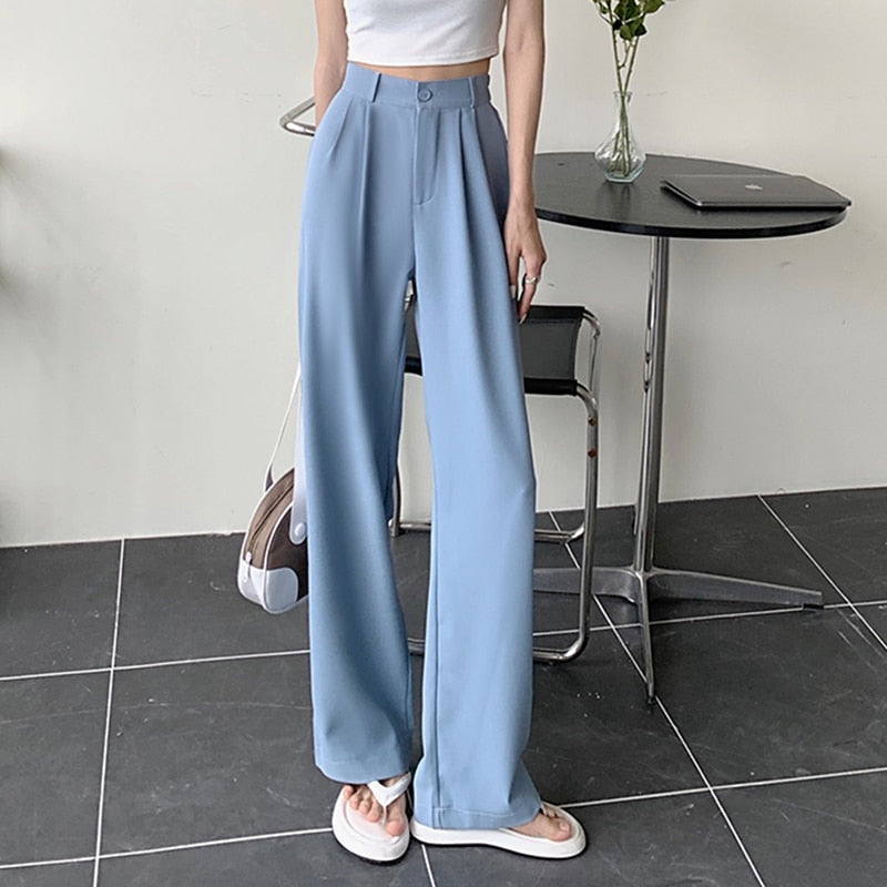 New Straight Wide Leg Women's Pants Korean Style High Waist Pants for Women Solid Color Loose Suit Trousers Female