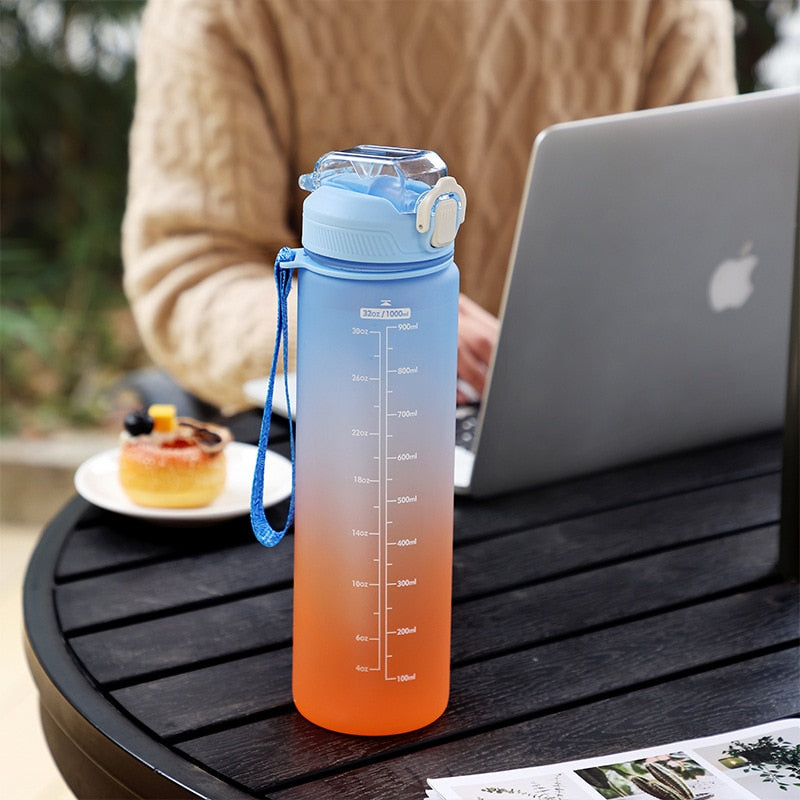 1 L Water Bottle  with Time Scale Gym Outdoor Sports