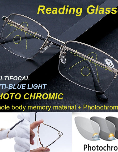 Load image into Gallery viewer, New Titanium Photochromeic Multifocal Reading Glasses Men Anti Blue Light  Progressive Multifocus Reading Glasses Women
