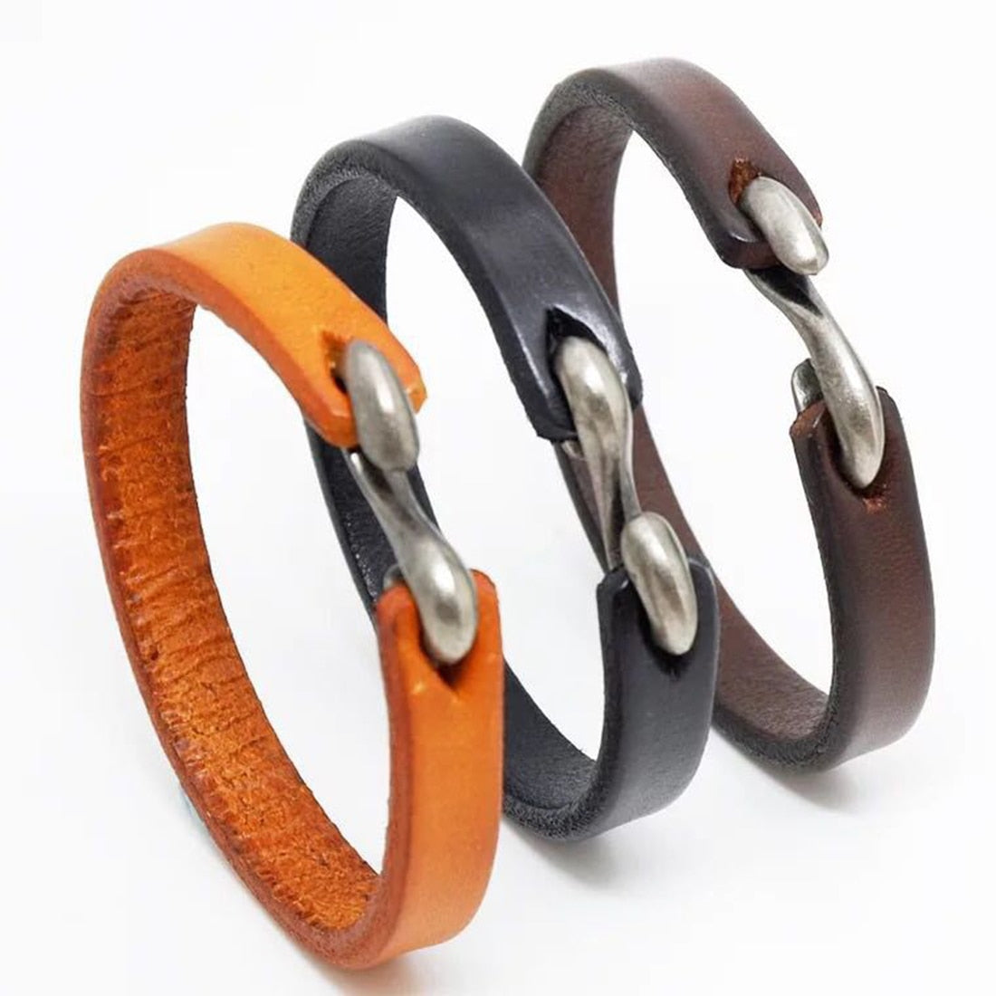 Men Bracelet Genuine Leather Bangle Retro Cuff Bracelet Classic Hooks Wristband Men Women Jewelry Gifts